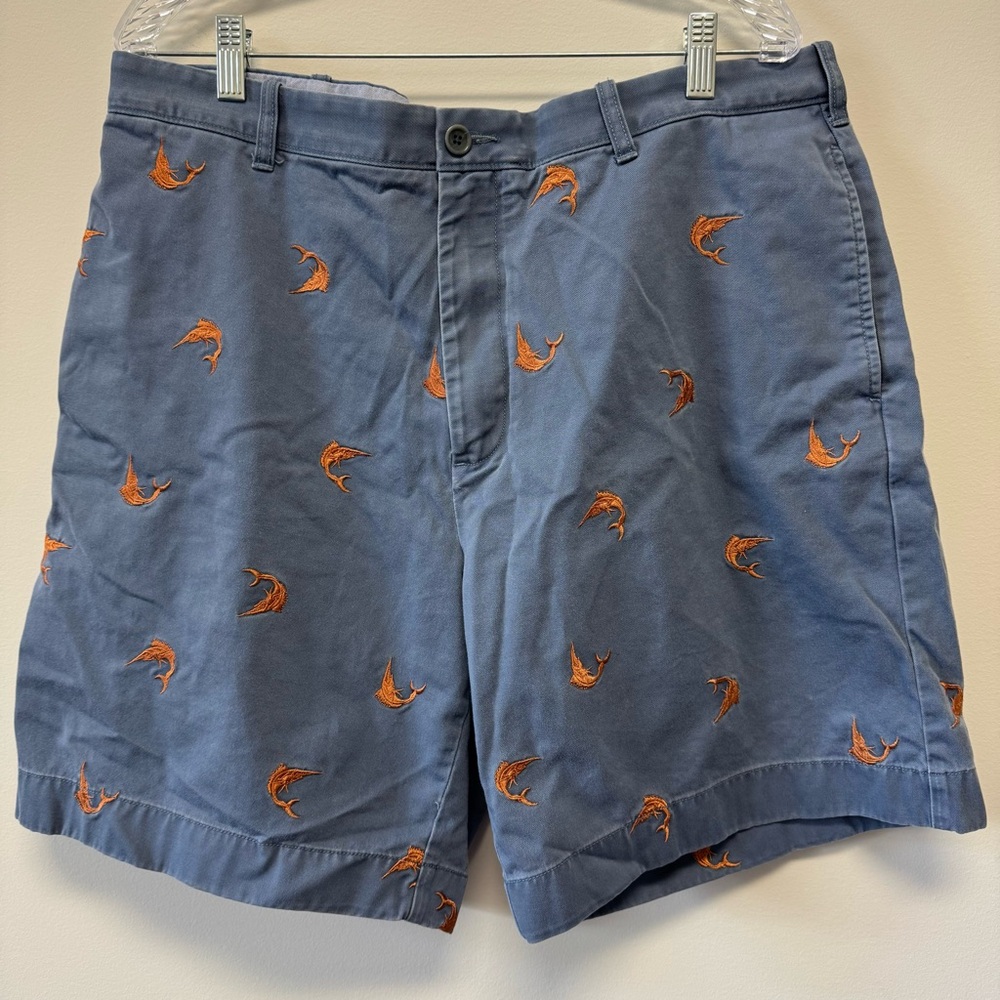 J. Crew Cotton Chino Flat Front Shorts With Embroidered Marlin Swordfish Size 38